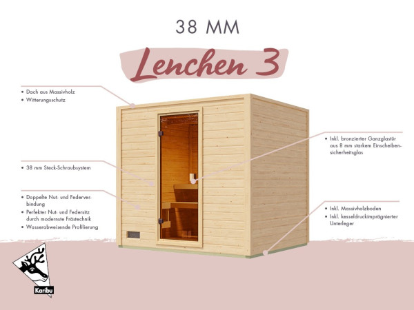 Gartensauna Lenchen 3 natur SPARSET mit 9 kW Bio-Ofen und ext. Steuerung