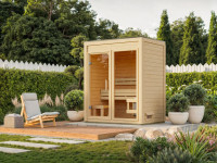 Standardmäßig ohne Ofen. Ein passender Saunaofen ist in unseren Sparsets enthalten. Standardmäßig ohne Ofen. Ein passender Saunaofen ist in unseren Sparsets enthalten.