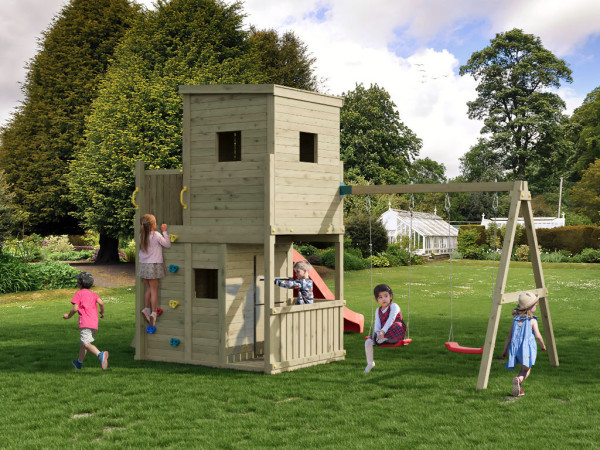 Stelzenhaus Lofter kesseldruckimprägniert inkl. Rutsche rot