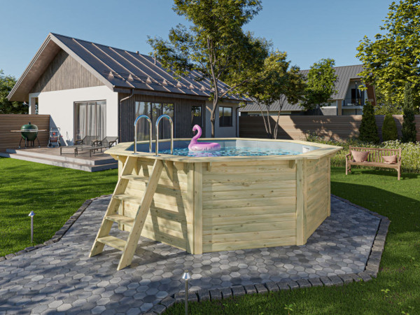 Holzpool Modell X1, inkl. Terrasse & Filteranlage