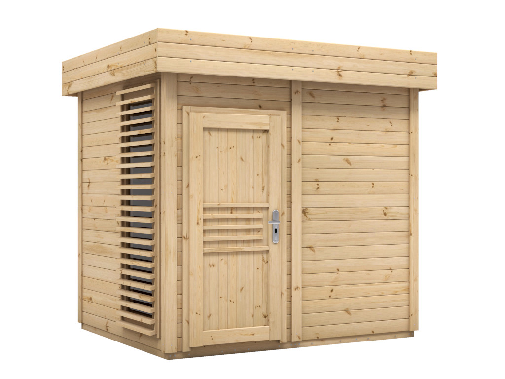 Gartensauna Amos Komplettset mit 9 kW Ofen M90E Top Steel mit externe