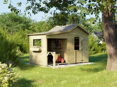 Prestige Garden Stelzenhaus Funny XXL - Großes Spielhaus Mit Sandkasten & Veranda Aus KDI-Kiefernholz