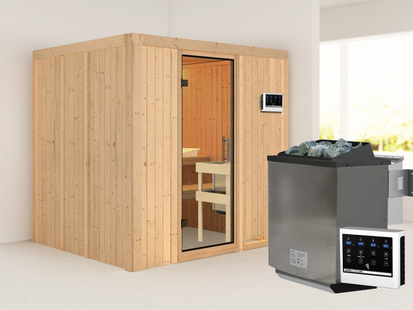 Sauna Systemsauna Sodin, inkl. 9 kW Bio-Ofen mit externer Steuerung