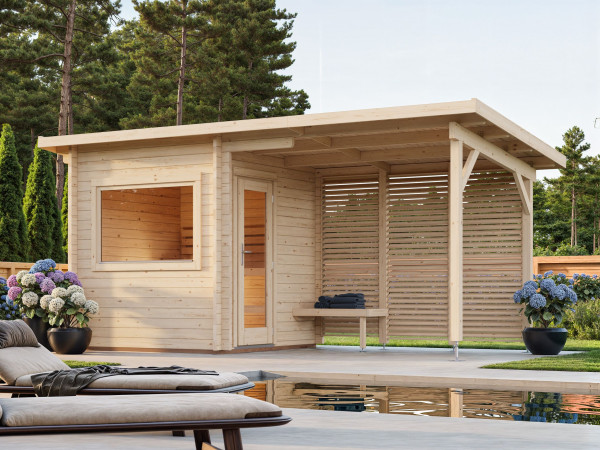 Saunahaus Blockbohlenhaus Sanna 4,1+5,9 m² 44 mm naturbelassen
