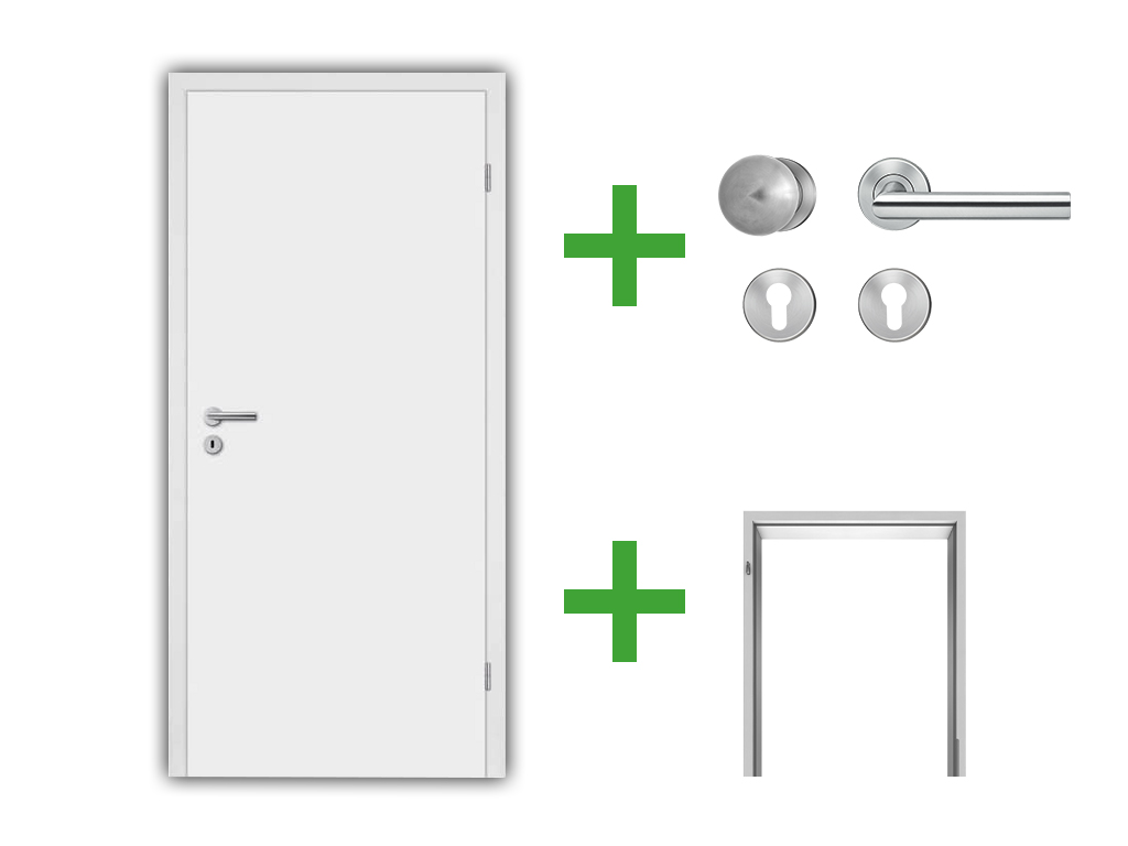 Türenset Mala 10 Weißlack RAL 9003 - Türblatt, Zarge, Drückergarnitur ...