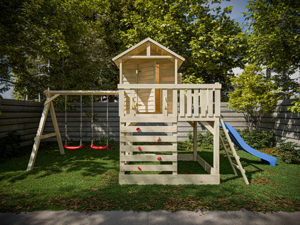 Stelzenhaus Noah kesseldruckimprägniert inkl. Doppelschaukel und Rutsche blau