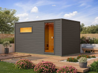 Gartensauna Lenchen 6 terragrau SPARSET mit 9 kW Bio-Ofen und ext. Steuerung Gartensauna Lenchen 6 terragrau SPARSET mit 9 kW Bio-Ofen und ext. Steuerung