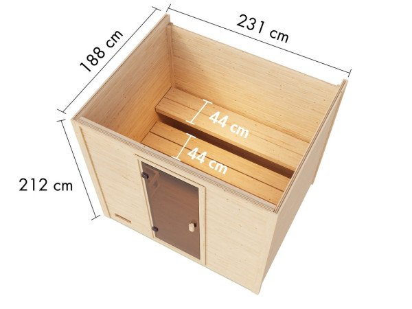 Gartensauna Lenchen 3 terragrau SPARSET mit 9 kW Bio-Ofen und ext. Steuerung