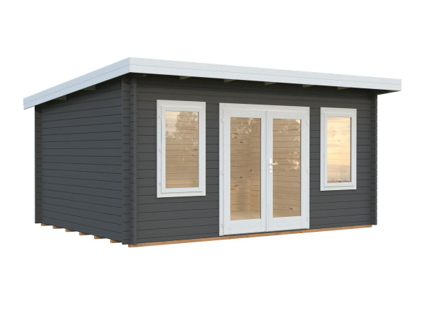 Gartenhaus Lisa 14,2 m² 44 mm dunkelgrau/weiß