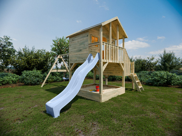 Stelzenhaus Big House L mit Sandkasten KDI inkl. Doppelschaukel und Rutsche pastellblau