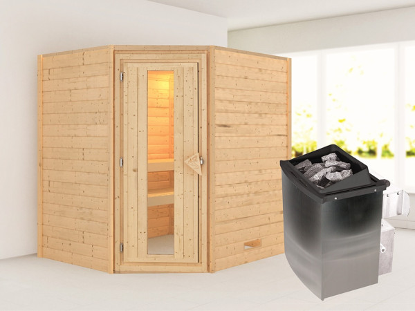 Sauna Massivholzsauna Mia, inkl. 9 kW Ofen mit integrierter Steuerung