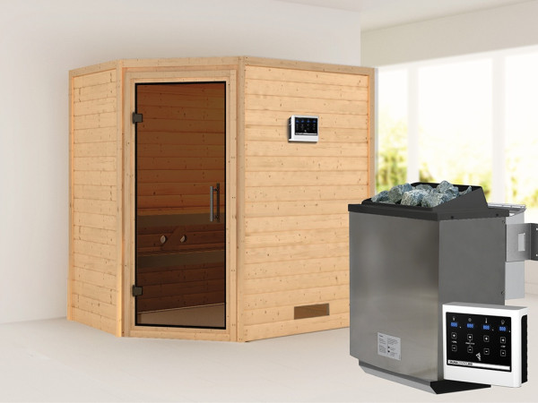 Sauna Massivholzsauna Svea, inkl. 9 kW Bio-Ofen mit externer Steuerung