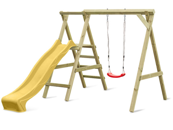 Einzelschaukel mit Podest Cosy Single KDI inkl. Rutsche gelb, Schaukelsitz rot