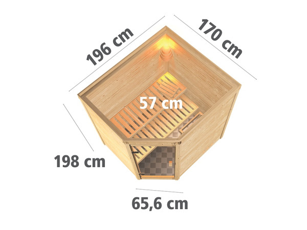 Sauna Massivholzsauna Mia, inkl. 9 kW Bio-Ofen mit externer Steuerung