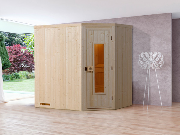 Sauna Elementsauna Varberg 1 HT isolierte Holztür mit Glasausschnitt