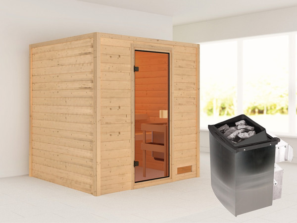 Sauna Massivholzsauna Anja, inkl. 9 kW Ofen mit integrierter Steuerung