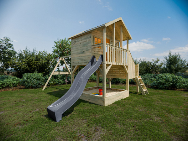 Stelzenhaus Big House L mit Sandkasten KDI inkl. Doppelschaukel und Rutsche grau