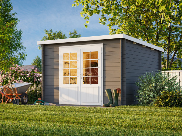 Gartenhaus Ella 8,7 m² 28 mm dunkelgrau/weiß
