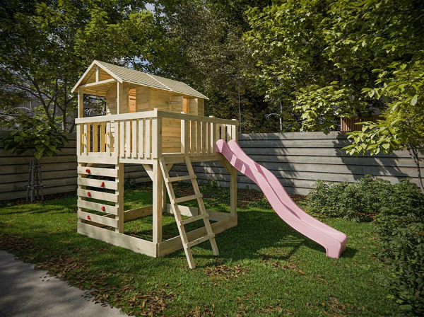 Stelzenhaus Noah kesseldruckimprägniert inkl. Rutsche pastellrosa