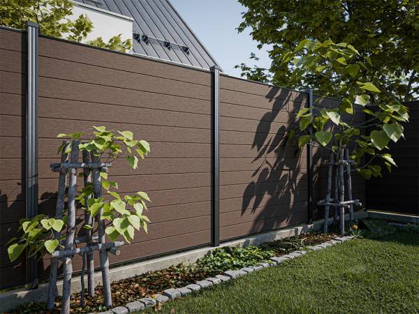 Bohlenset Premium für WPC-Steckzaunsystem Teak