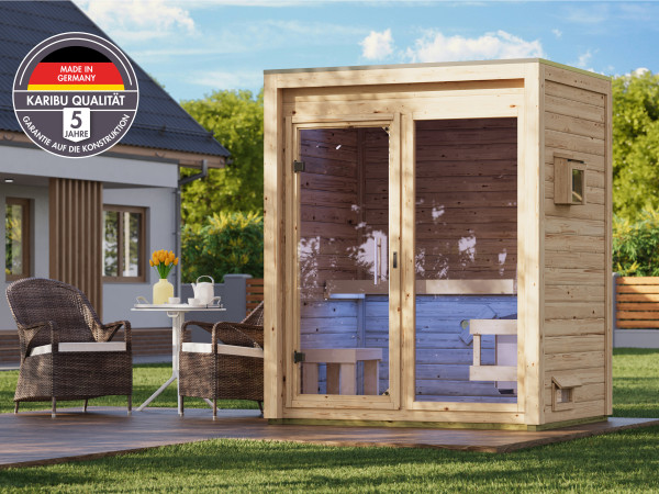 Saunahaus Hycore 1 naturbelassen inkl. 9 kW Bio-Kombiofen ext. Steuerung