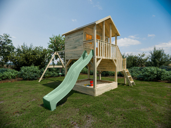 Stelzenhaus Big House L mit Sandkasten KDI inkl. Doppelschaukel und Rutsche pastellgrün