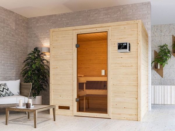 Sauna Massivholzsauna Selena, inkl. 9 kW Ofen mit externer Steuerung
