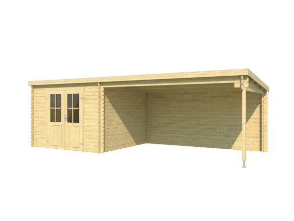 Gartenhaus Blockbohlenhaus St. Louis Exklusiv 28 mm mit 4 m Anbau