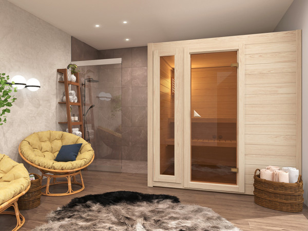 Sauna Massivholzsauna SPARSET Hiki 1 inkl. 9 kW Ofen mit externer Steuerung