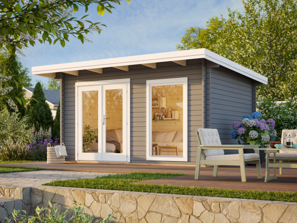 Gartenhaus Heidi 11,7 m² 44 mm dunkelgrau/weiß