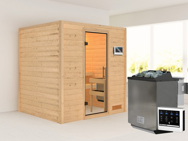 Sauna Massivholzsauna Anja, inkl. 9 kW Bio-Ofen mit externer Steuerung