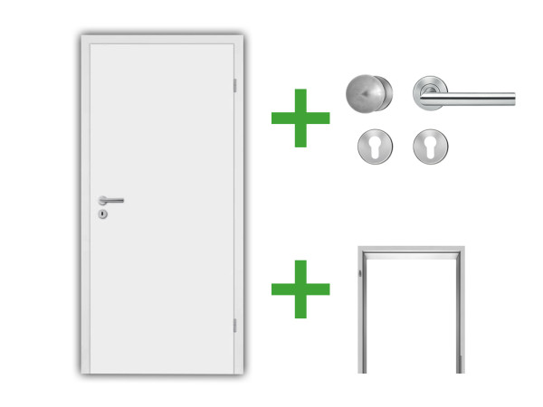 Mosel Wohnungseingangstür Set Alba CPL 9003 - Türblatt, Zarge, Drückergarnitur