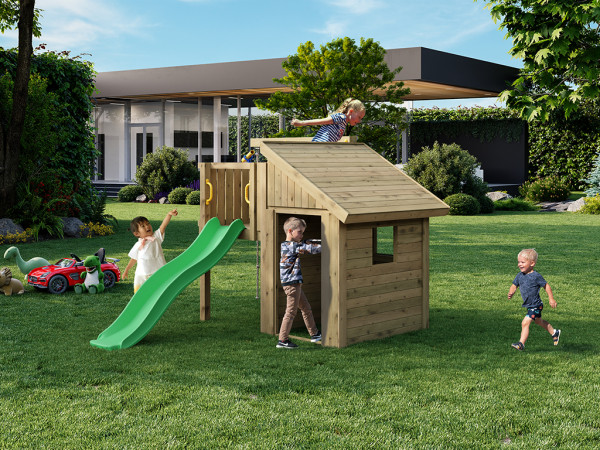 Spielturm Tibalu KDI inkl. Rutsche grün