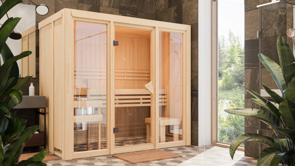 Elementsauna 68 mm Paradiso 2 SPARSET inkl. 3,6 kW P&amp;P Saunaofen und int. Steuerung