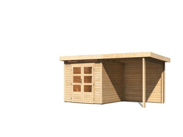 Gartenhaus SET Kandern 3 28 mm naturbelassen, inkl. 2,6 m Anbaudach + Rückwand