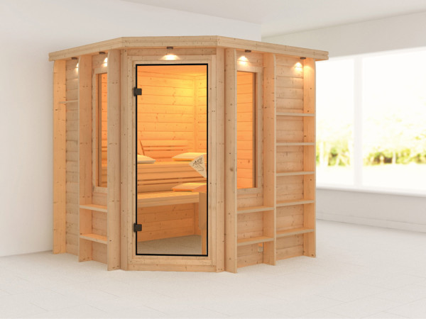 Sauna Massivholzsauna Cortona mit Dachkranz