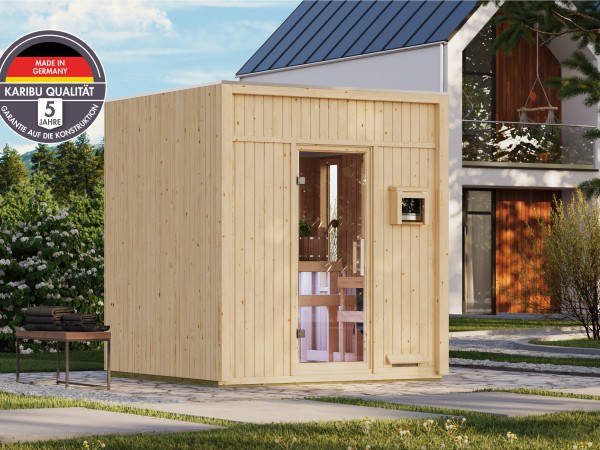 Saunahaus Avenal naturbelassen inkl. 9 kW Saunaofen ext. Steuerung