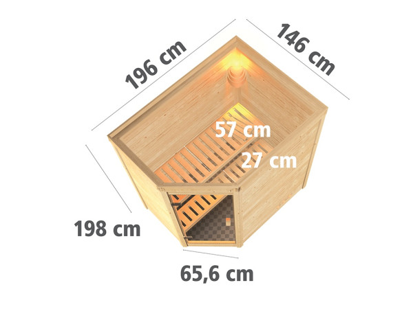 Sauna Massivholzsauna Svea, inkl. 9 kW Ofen mit integrierter Steuerung