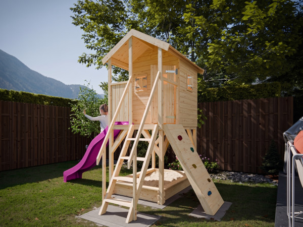 Stelzenhaus Nele naturbelassen inkl. Rutsche pink