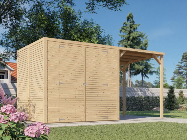 Bikebox Gerätehaus Fiete 3 mit Anbaudach Rhombusprofil 18 mm natur