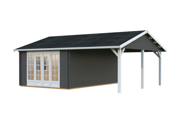Gartenhaus Irene 19,0+16,2 m² 44 mm dunkelgrau/weiß
