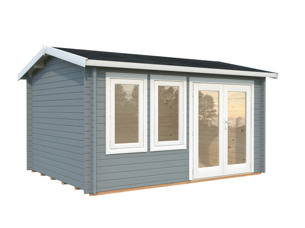 Gartenhaus Iris 11,1 m² 44 mm hellgrau/weiß