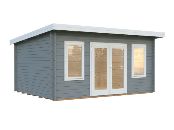 Gartenhaus Lisa 14,2 m² 44 mm hellgrau/weiß