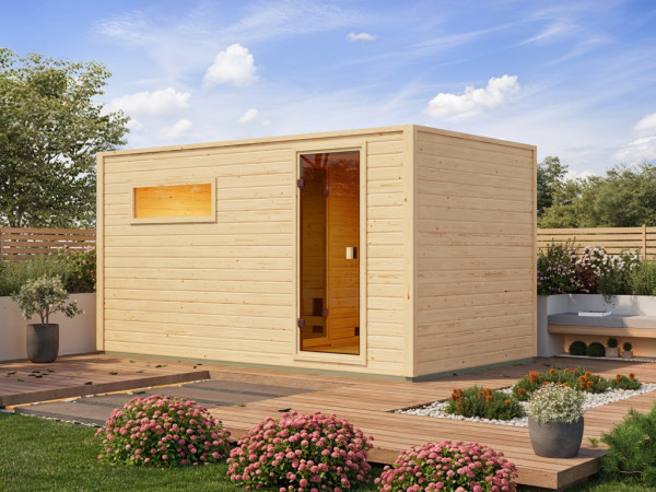 Gartensauna Lenchen 6 natur SPARSET mit 9 kW Bio-Ofen und ext. Steuerung