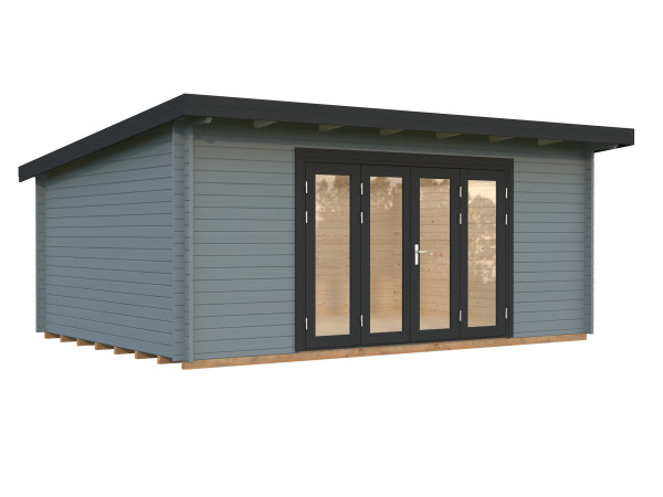 Gartenhaus Lea 19,4 m² Bifold 44 mm hellgrau/anthrazit