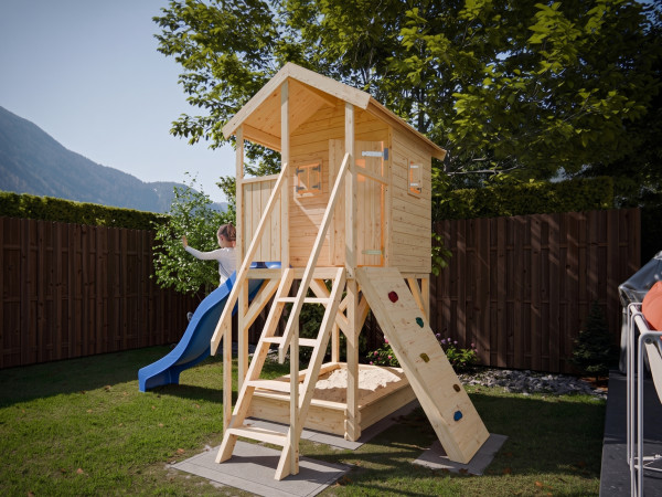 Stelzenhaus Nele naturbelassen inkl. Rutsche blau