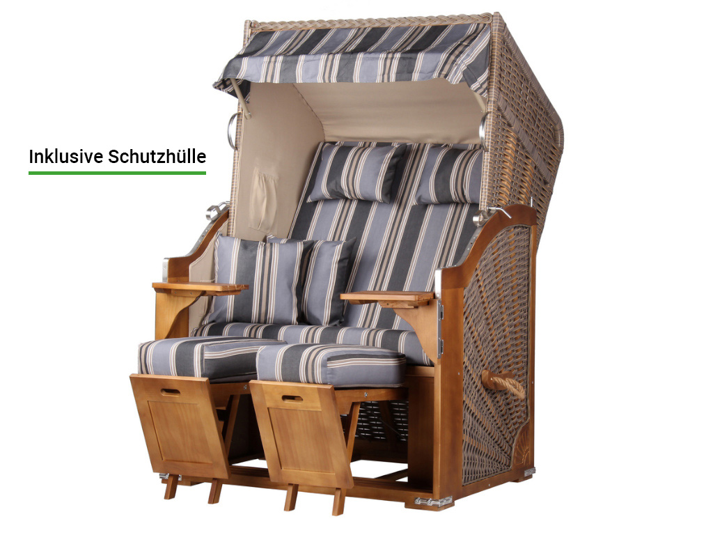 Strandkorb Bornholm, Design Streifen / Grau, inkl. Schutzhülle