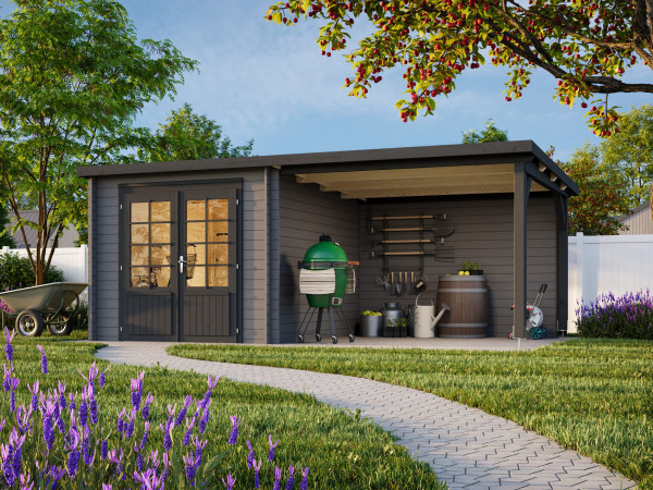 Gartenhaus Ella 6,9+8,2 m² 28 mm dunkelgrau/anthrazit