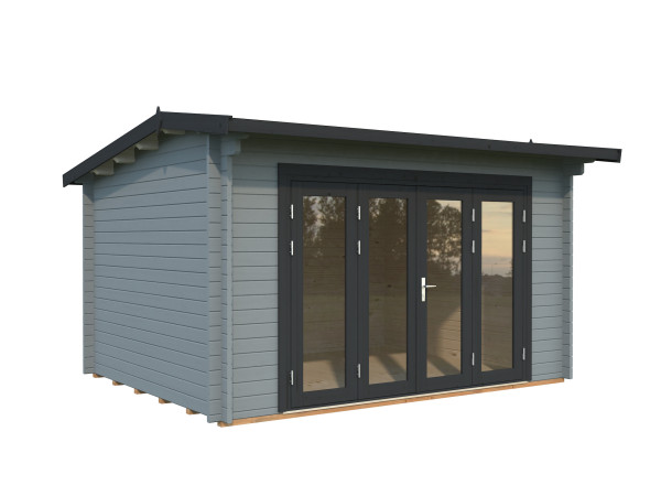 Gartenhaus Ines 11,1 m² Bifold 44 mm hellgrau/anthrazit