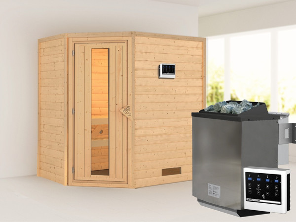 Sauna Massivholzsauna Svea, inkl. 9 kW Bio-Ofen mit externer Steuerung
